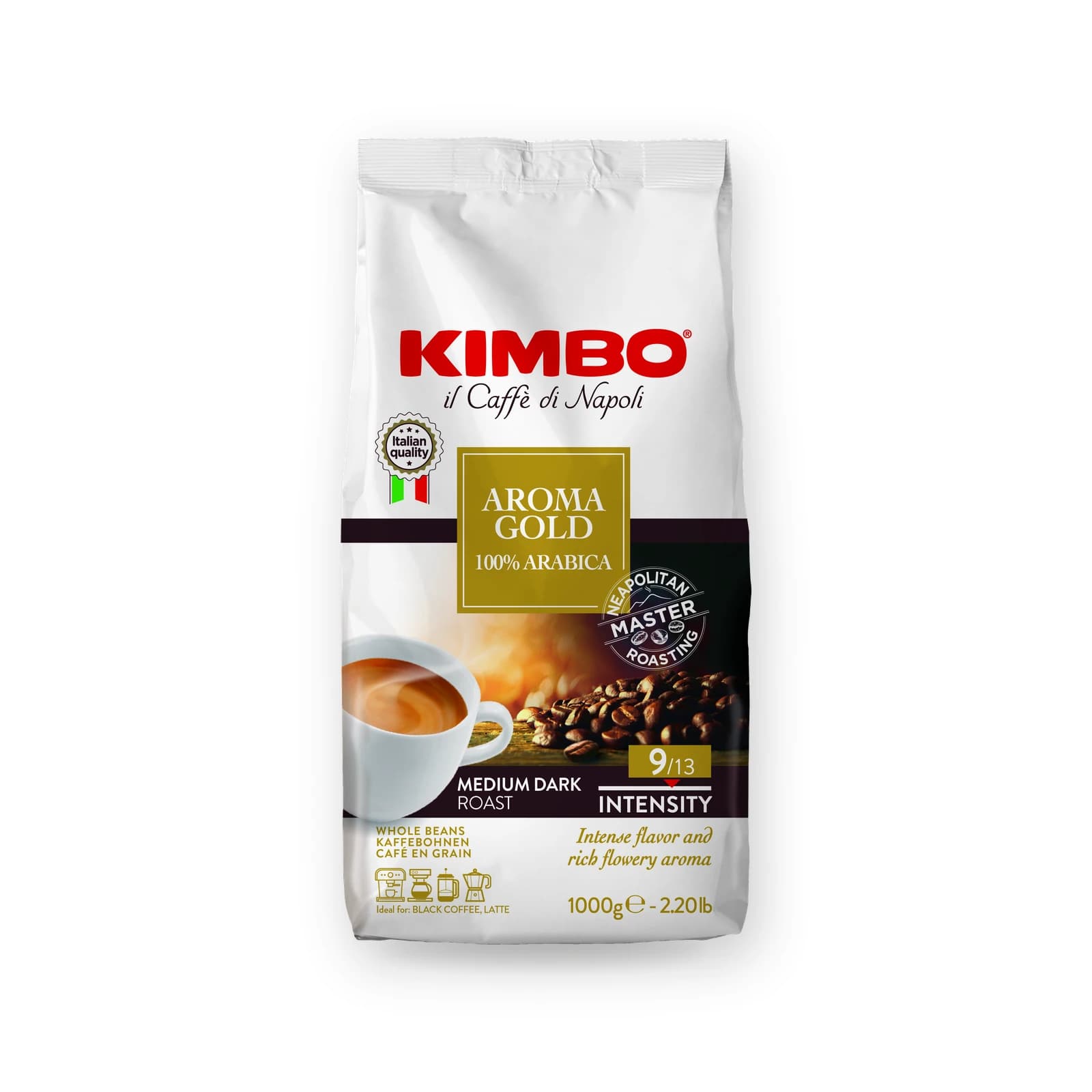 Punga de cafea boabe Kimbo Aroma Gold, 1 kg