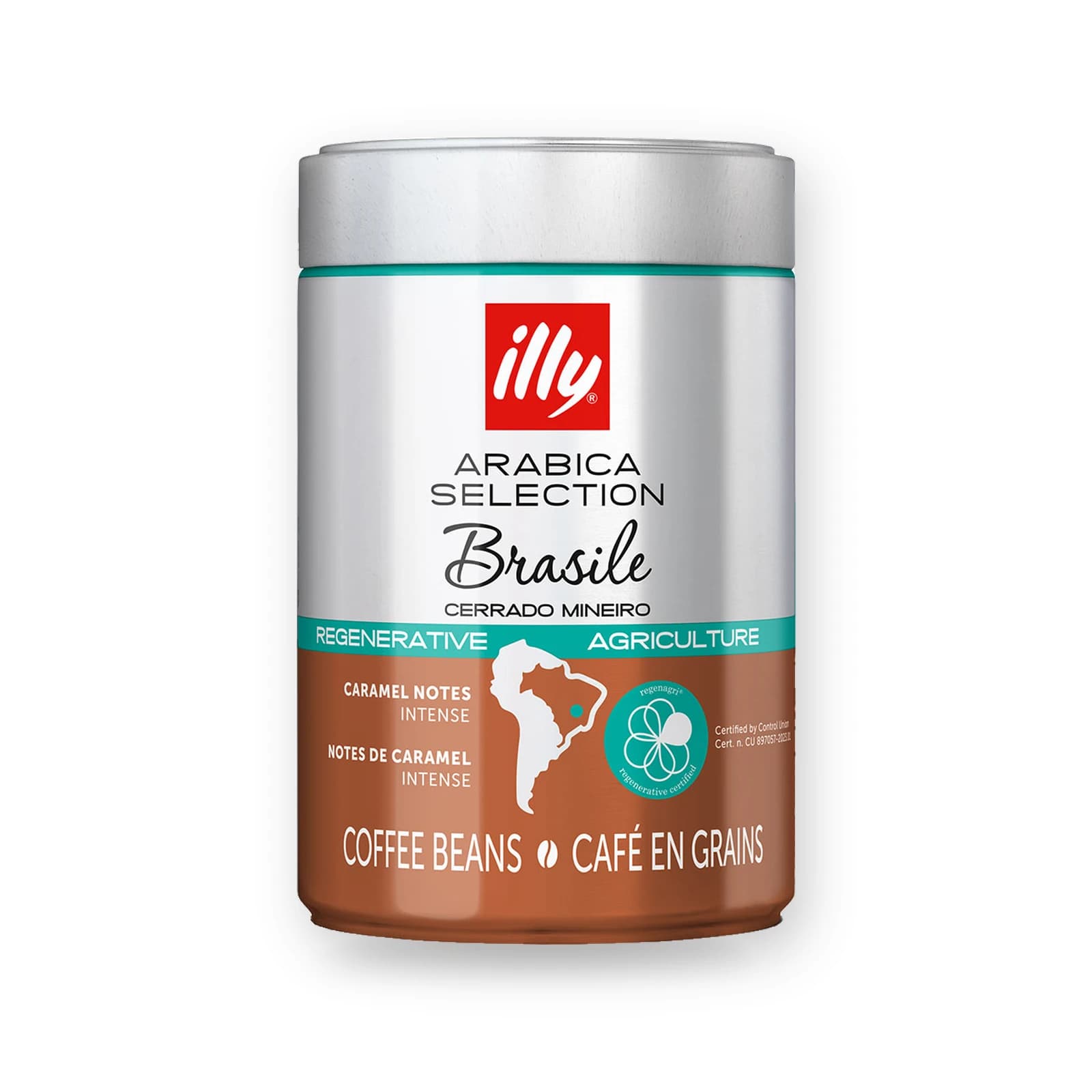Cutia metalică de cafea boabe illy Arabica Selection Brasile, 250 g