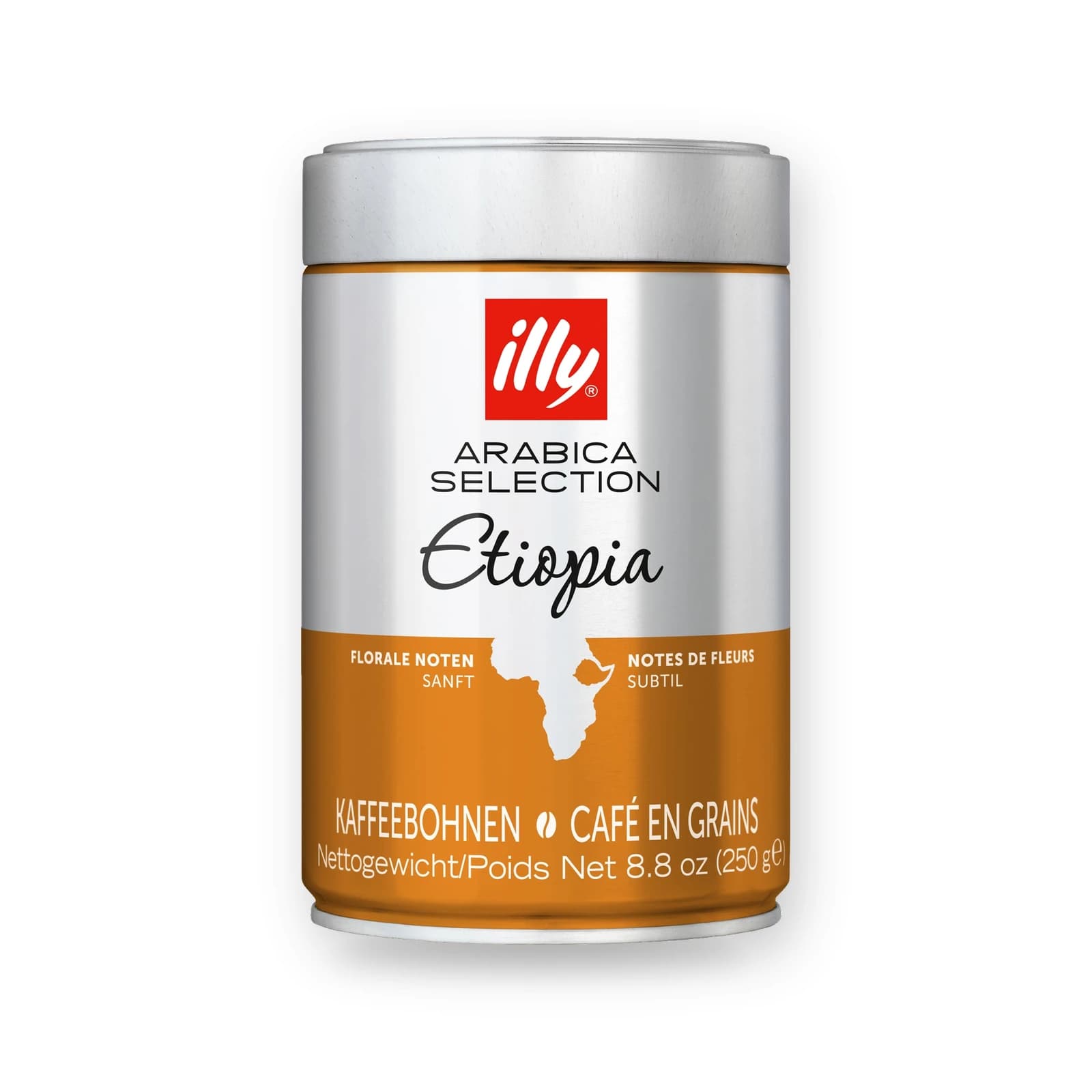 Cutia metalică de cafea boabe illy Arabica Selection Etiopia, 250 g