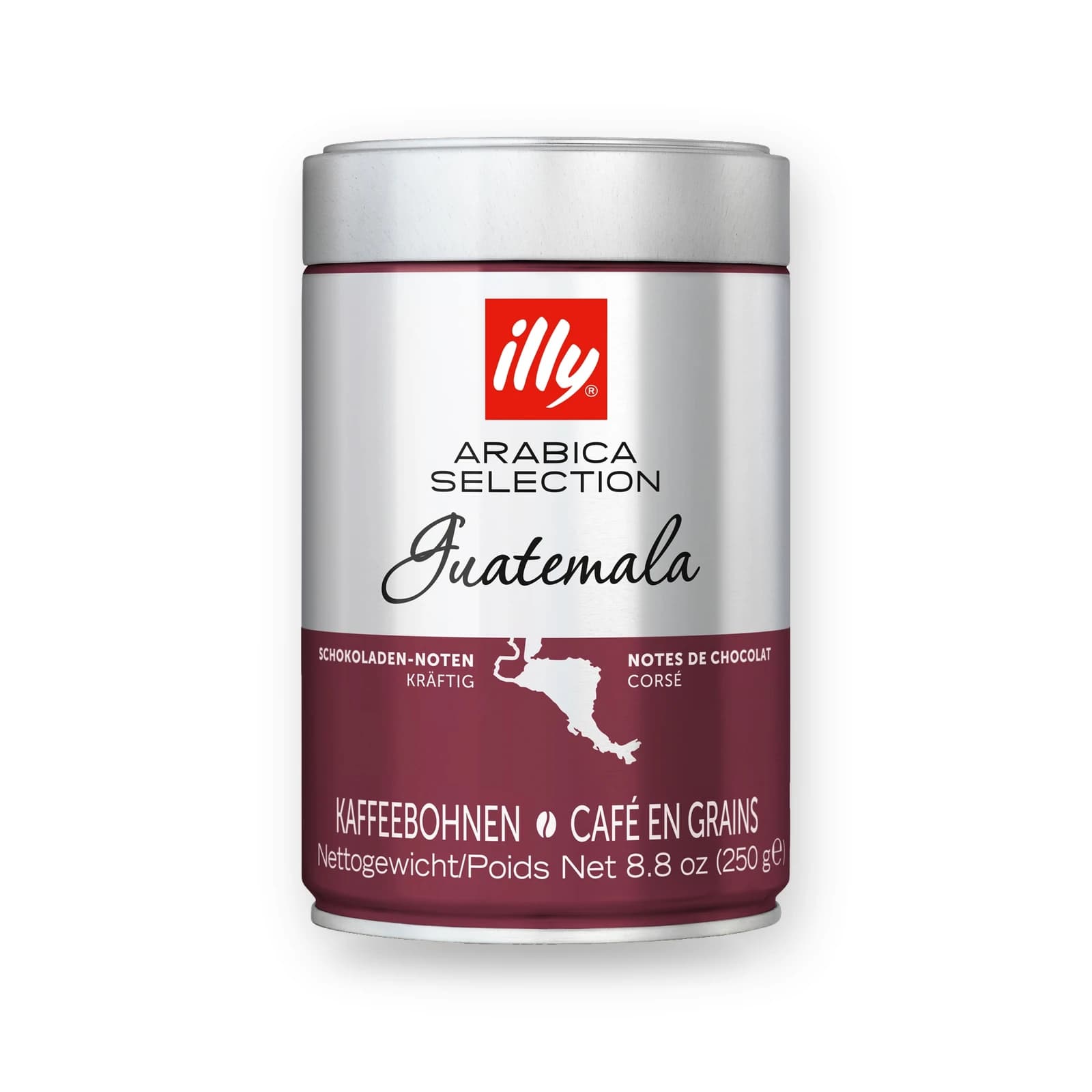 Cutia metalică de cafea boabe illy Arabica Selection Guatemala, 250 g