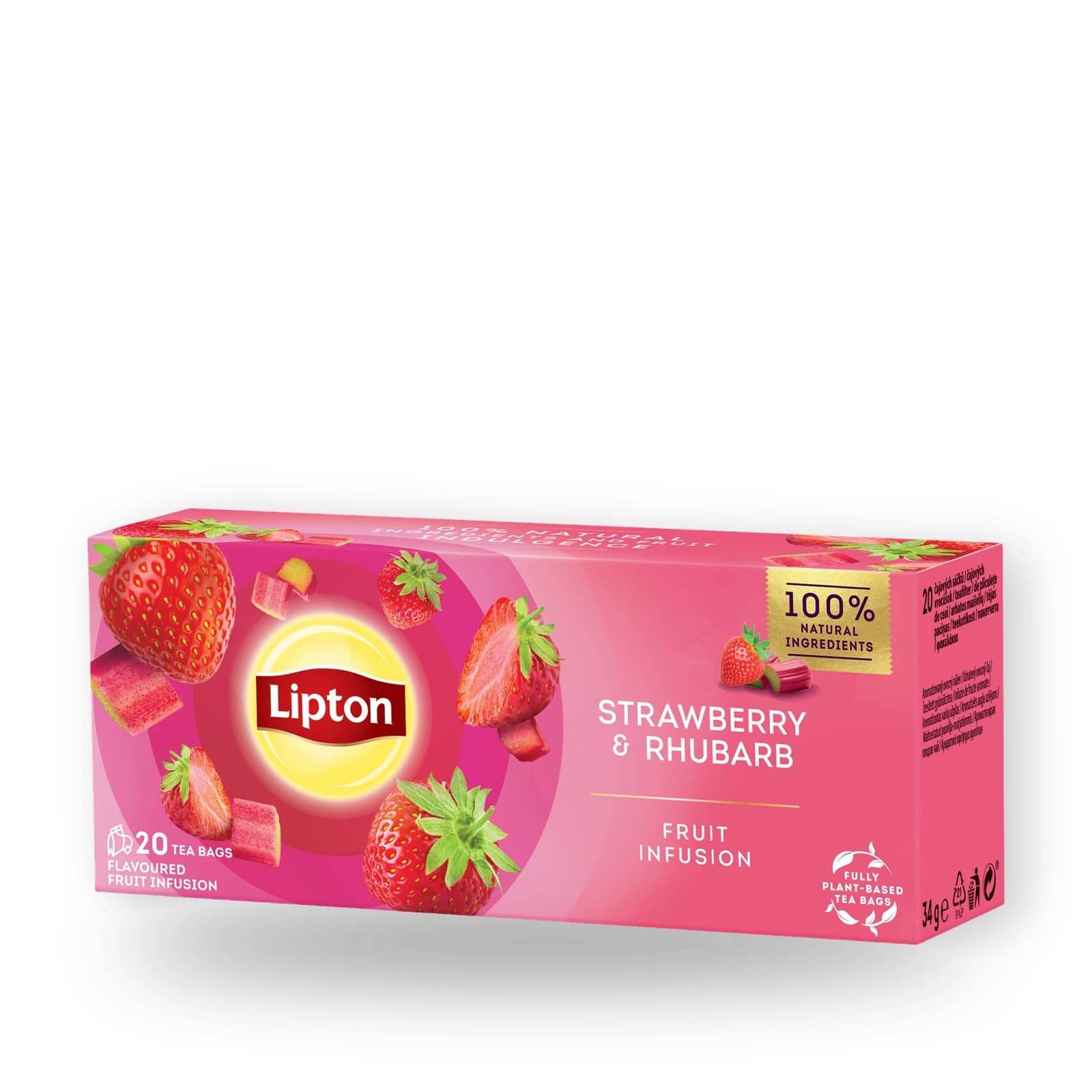 Cutia cu 20 de plicuri de ceai Lipton Căpșuni și Rubarbă